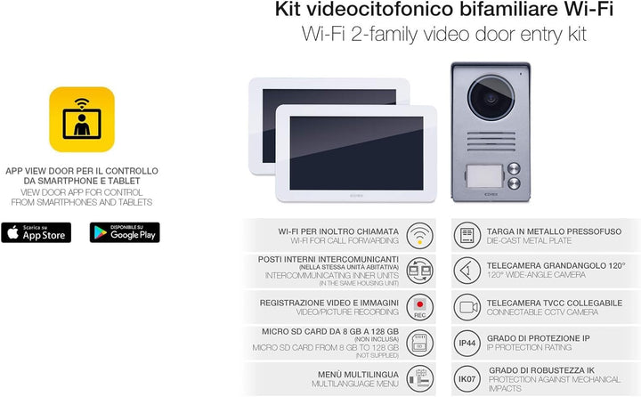 VIMAR K40946 Videosprechenalagen-Set enthält Freisprech-Touchscreen-Videohaustelefon LCD7in und WLAN