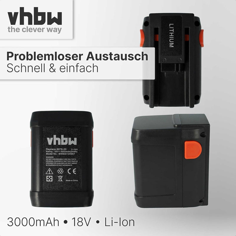 vhbw Akku 3000mAh kompatibel mit Gardena EasyCut 50-Li & Li-18/50, ErgoCut & HighCut 48-Li, AccuJet