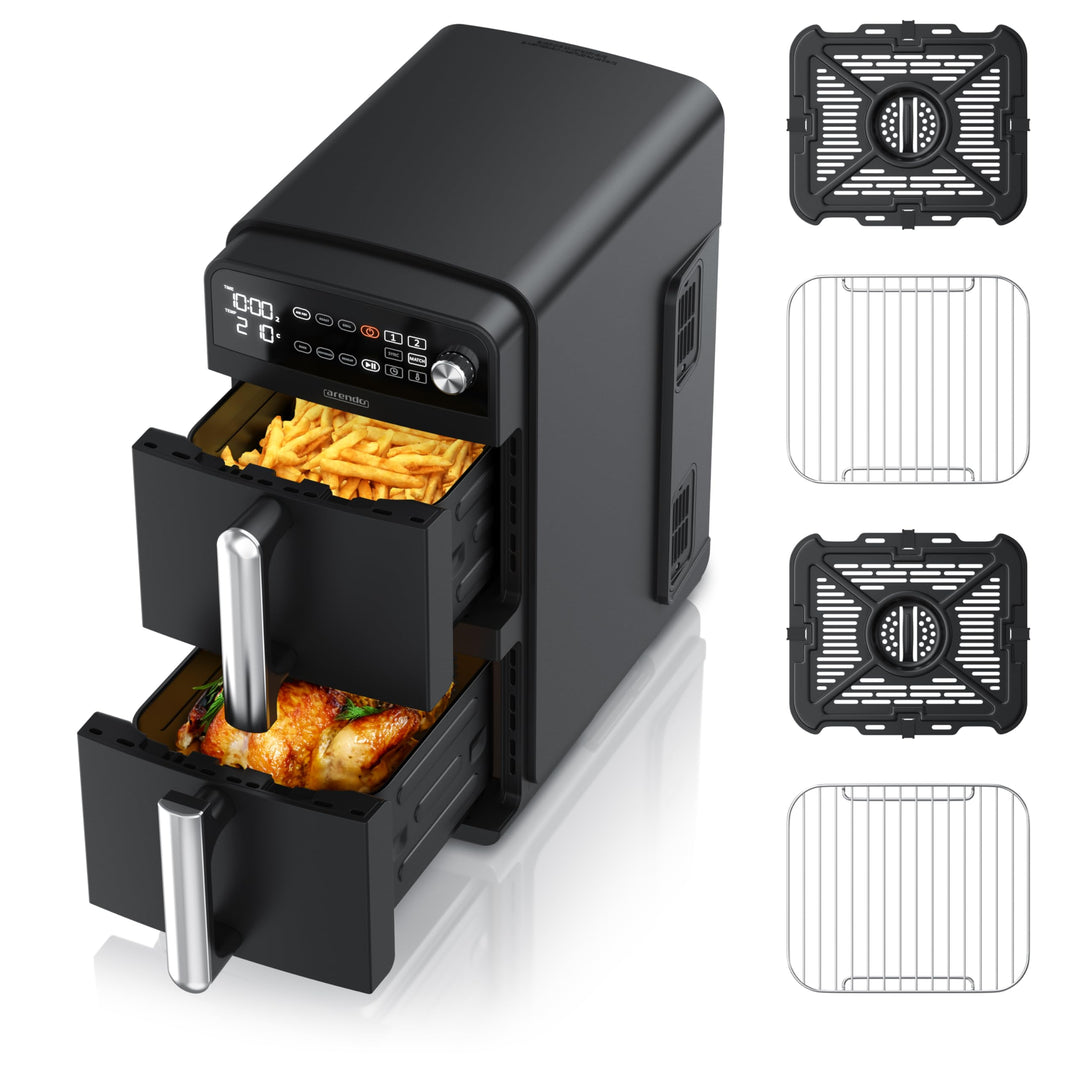 Arendo - Heissluftfritteuse XXL Dual Zone 2 Kammern – 11 Liter – 2400 W – 2 Zonen – 3in1 Airfryer Do