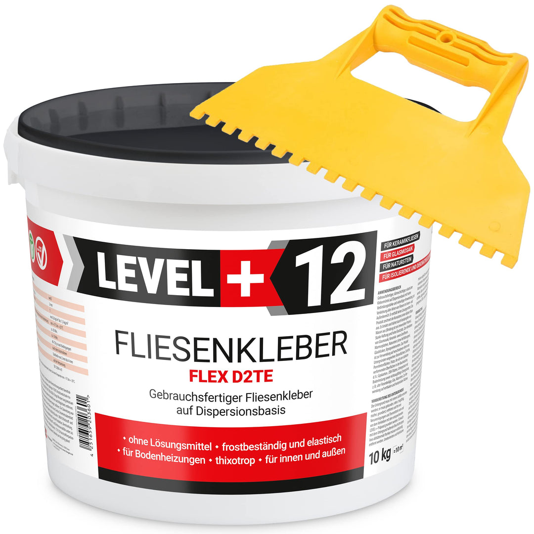 Fertig Fliesenkleber 10 kg Fertig + Kunstoffzahnspachtel Steinkleber Flexmörtel Weiss Dispersions-Kl