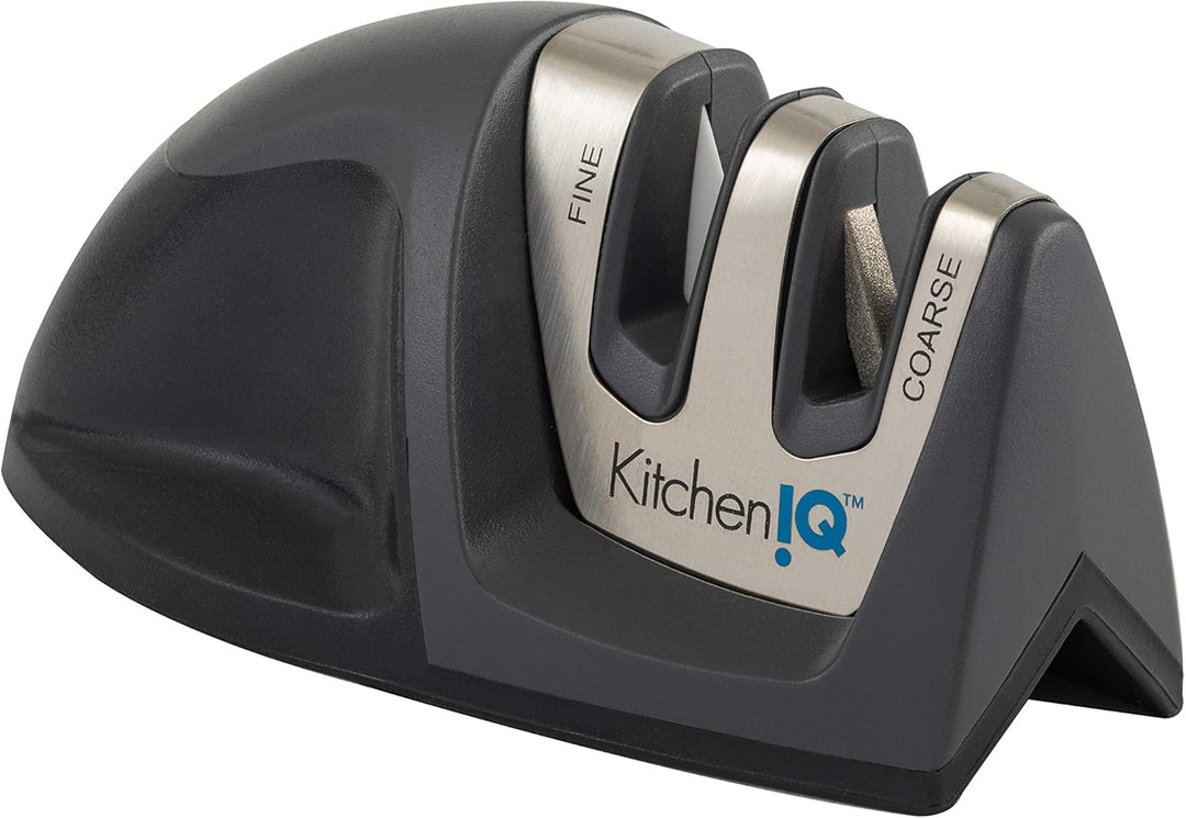 KitchenIQ 50825, Diamant Deluxe Edge Grip, 2-stufiger Messerschärfer, schwarz, grob und fein, kompak