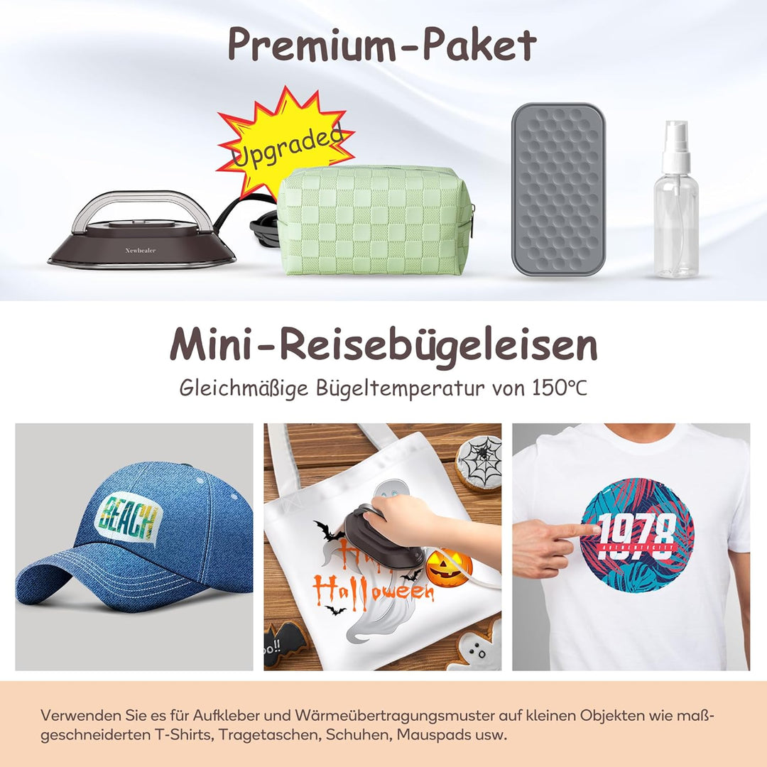 Newbealer Mini Reisebügeleisen mit Universalspannung 100-240V, Kompaktes Bügeleisen für Kleidung (ke