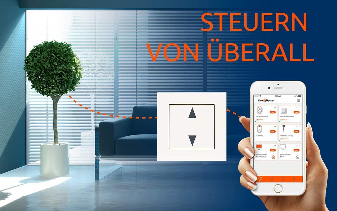 REV 0088167090 Link2Home, WLAN Rollladenschalter + Rahmen, App- u. Sprachsteuerung, weiss, Rollladen