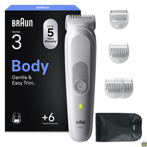 Braun Bodygroomer Series 3, Elektrischer Körperrasierer Herren mit 6 Zubehörteile, Kabelloser Trimme