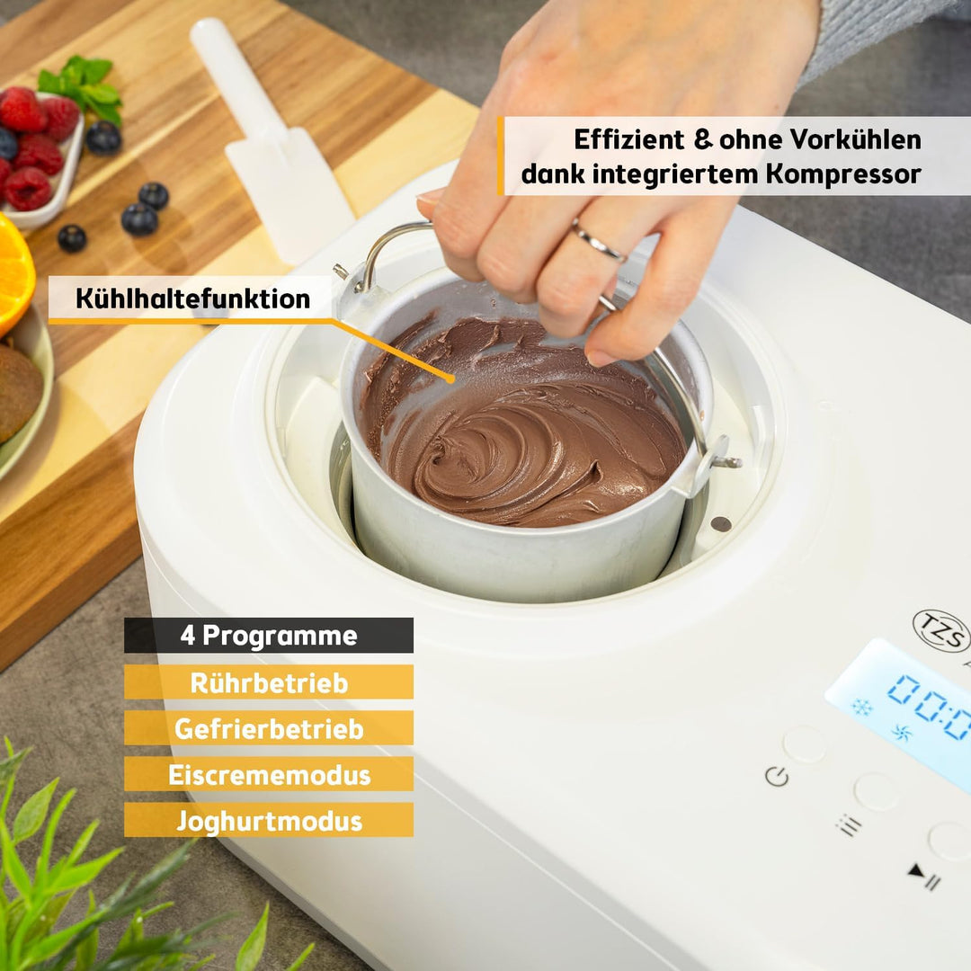 TZS First Austria Eismaschine & Joghurtbereiter | Ice Cream Maker selbstkühlend mit Kompressor und e