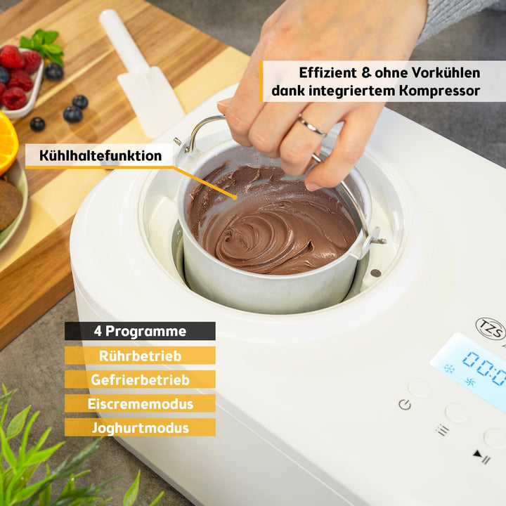 TZS First Austria Eismaschine & Joghurtbereiter | Ice Cream Maker selbstkühlend mit Kompressor und e