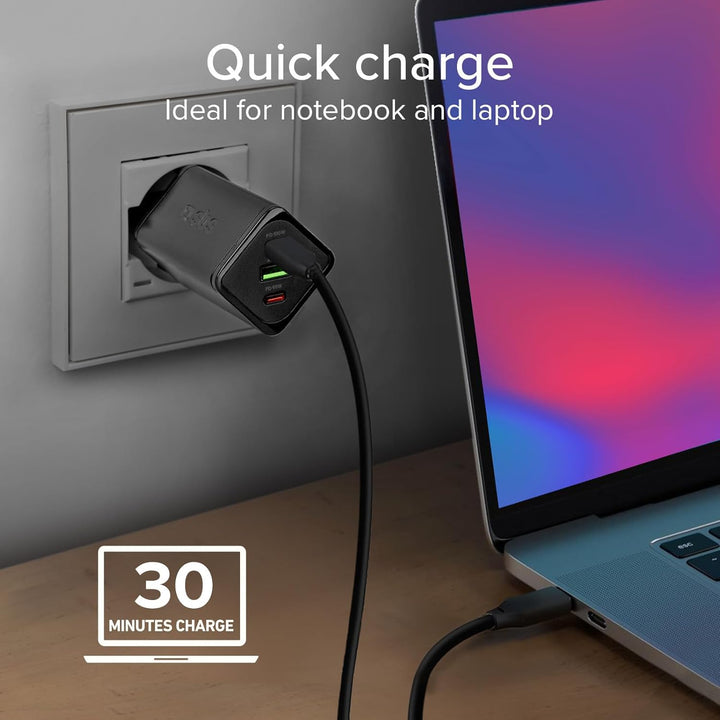 SBS Mehrport-Ladegerät 100W, 2 USB-C-Anschlüsse, 1 USB-A-Anschluss, GaN, Power Delivery, kompakt, id