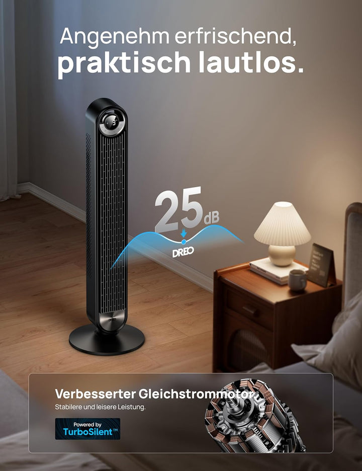 Dreo Smart Leiser Turmventilator mit Kühlung, 106cm WiFi Alexa Tower Fan, 90° oszillierender Ventila