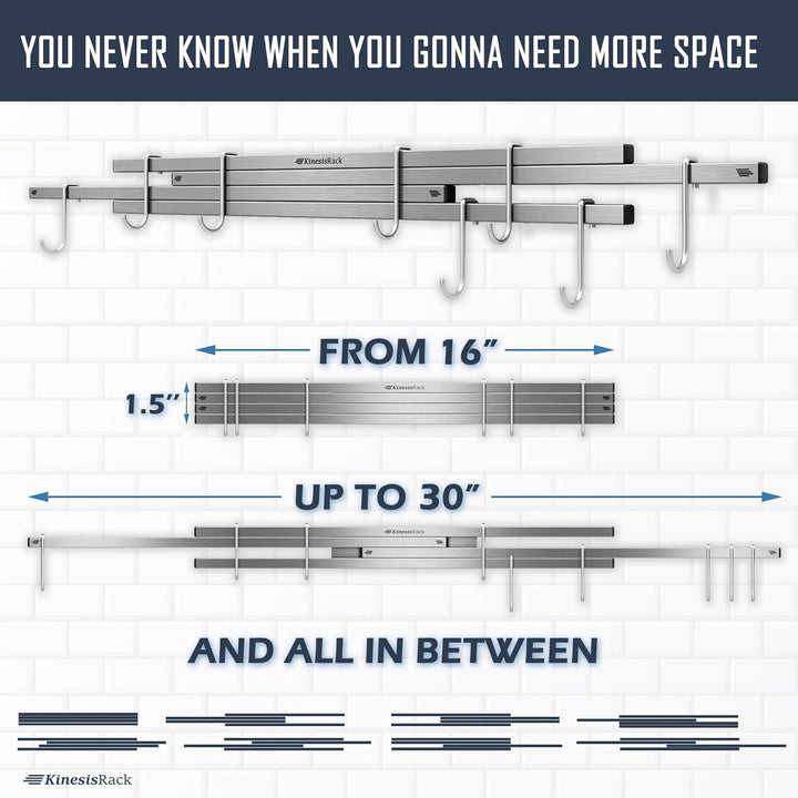 Magnetischer Messerhalter für die Wand, 40,6 cm bis 76,2 cm, ausziehbar, Messer-Magnetstreifenregal