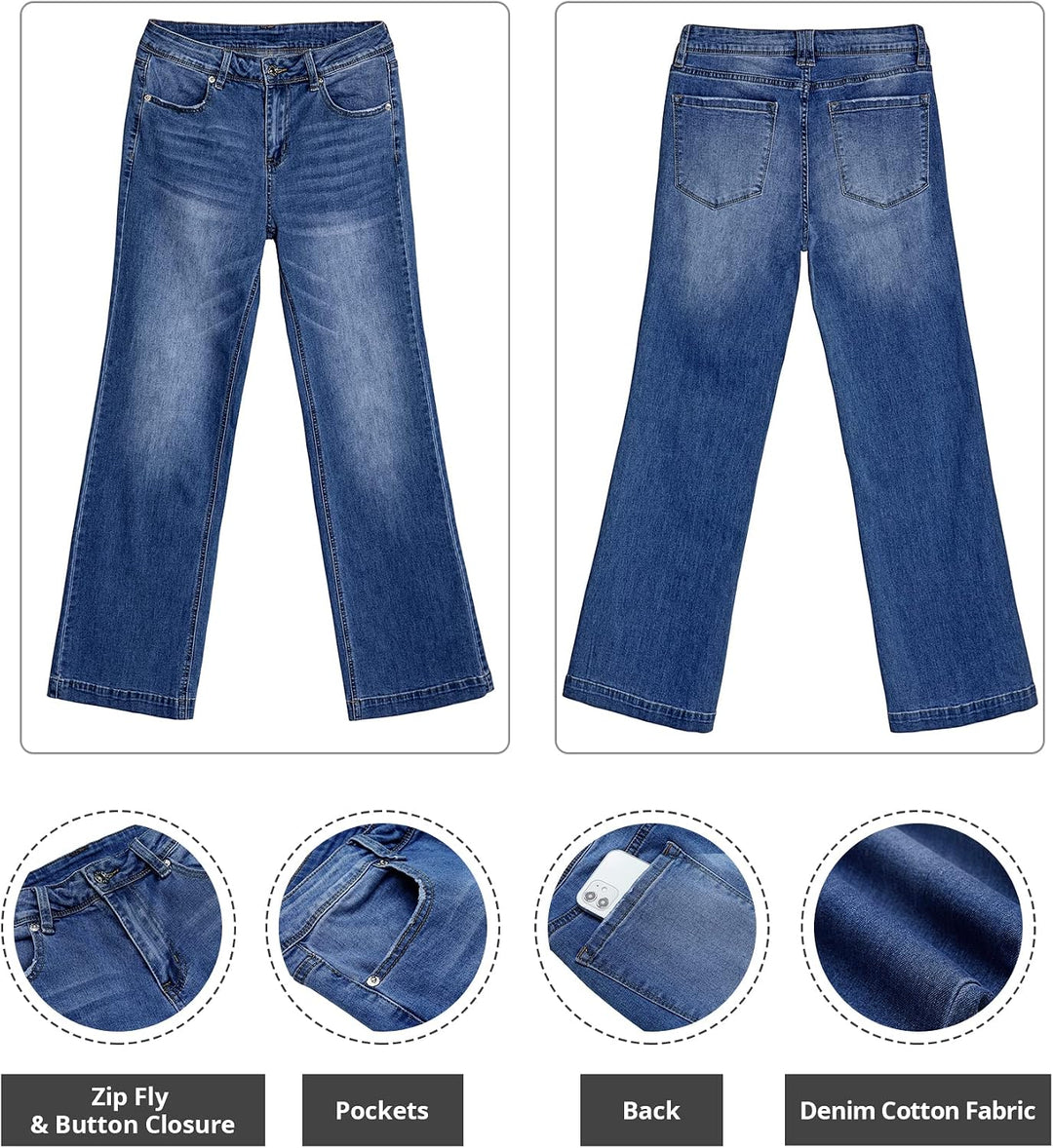 Schlaghose Damen High Waist Wide Leg Baggy Jeans Stretch Hosen XL Dunkelblau, XL Dunkelblau
