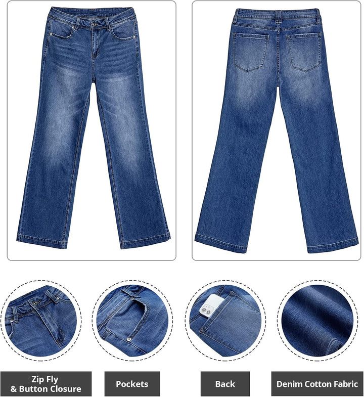 Schlaghose Damen High Waist Wide Leg Baggy Jeans Stretch Hosen XL Dunkelblau, XL Dunkelblau
