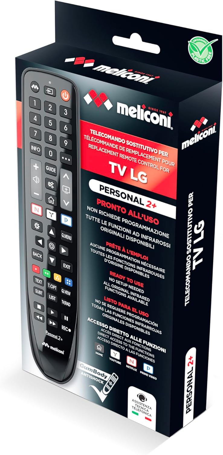 Meliconi Gumbody Personal 2+ Fernbedienung für LG TV, ersetzt die Originalfernbedienung, sofort eins