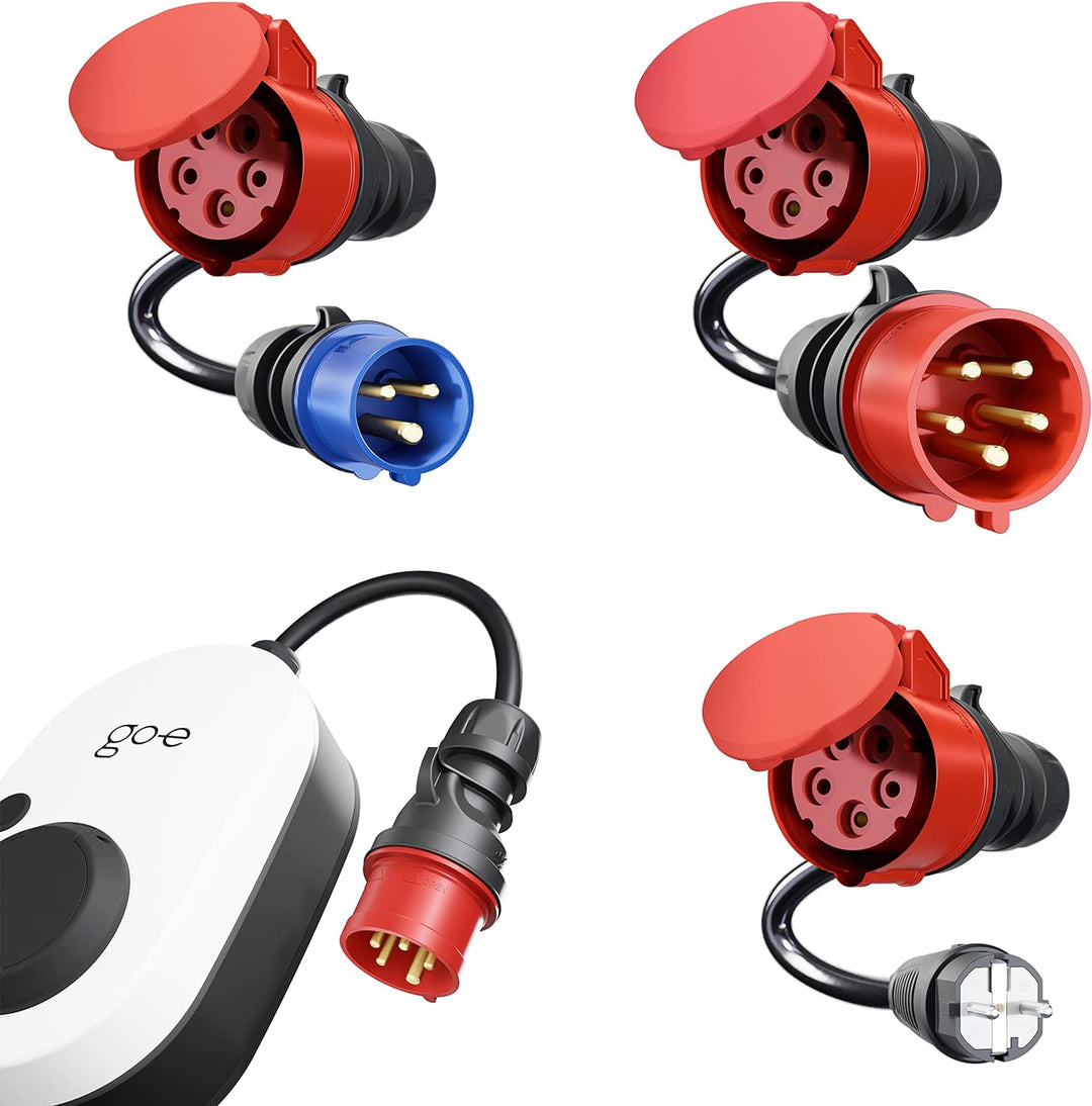 go-e Adapterset für Gemini flex 11 kW Ladestation auf CEE rot 32A / CEE blau 16 A / 230V Haushaltsst