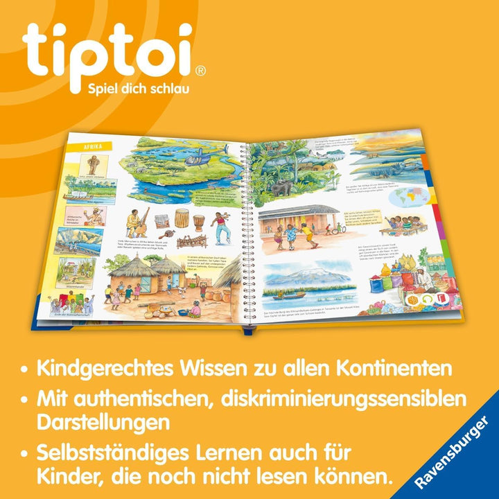 Ravensburger tiptoi® Weltatlas + Kinder Wimmel Weltkarte - Länder, Tiere, Kontinente | Buch für Kind