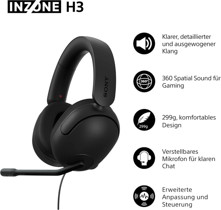 Sony INZONE H3 Kabelgebundenes Gaming-Headset – PC/PS5, 360 Spatial Sound für Gaming, leichtes Desig