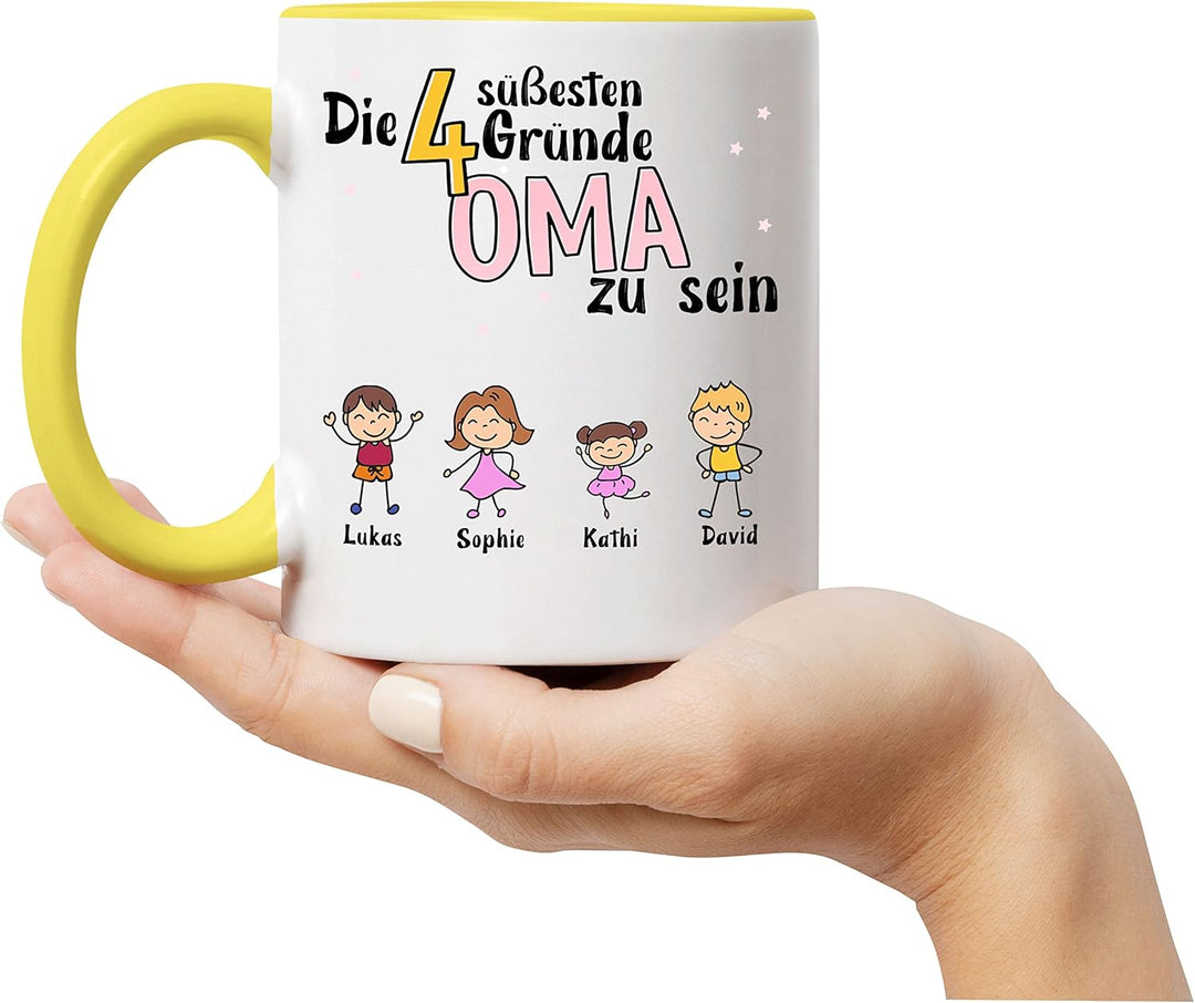 Oma Tasse Gelb Geburtstag Personalisiert für Oma Enkel Enkelin Baby Geschenk Kinder Oma Geschenk Mut