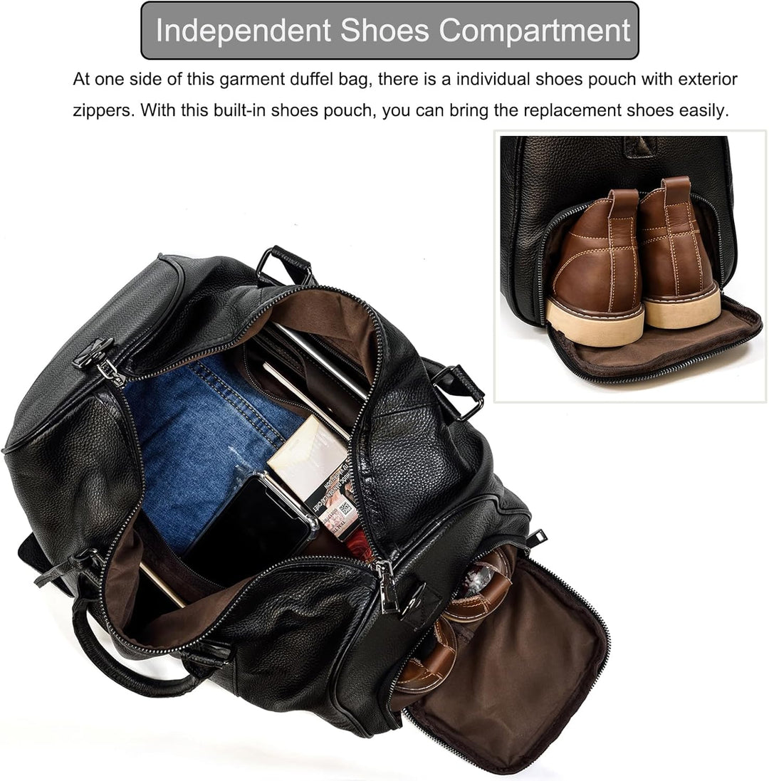 Luufan Unisex Leder Reisetasche Vintage Reisetasche Schwarz, Schwarz