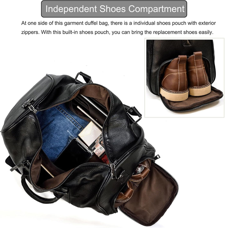 Luufan Unisex Leder Reisetasche Vintage Reisetasche Schwarz, Schwarz