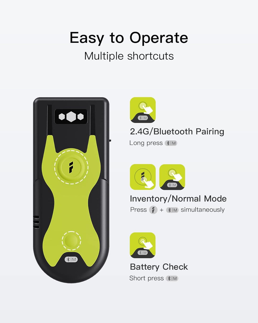 Inateck Barcode Scanner Bluetooth 2D mit 2,4Ghz USB Adapter, liest Barcodes von Bildschirmen, Exklus