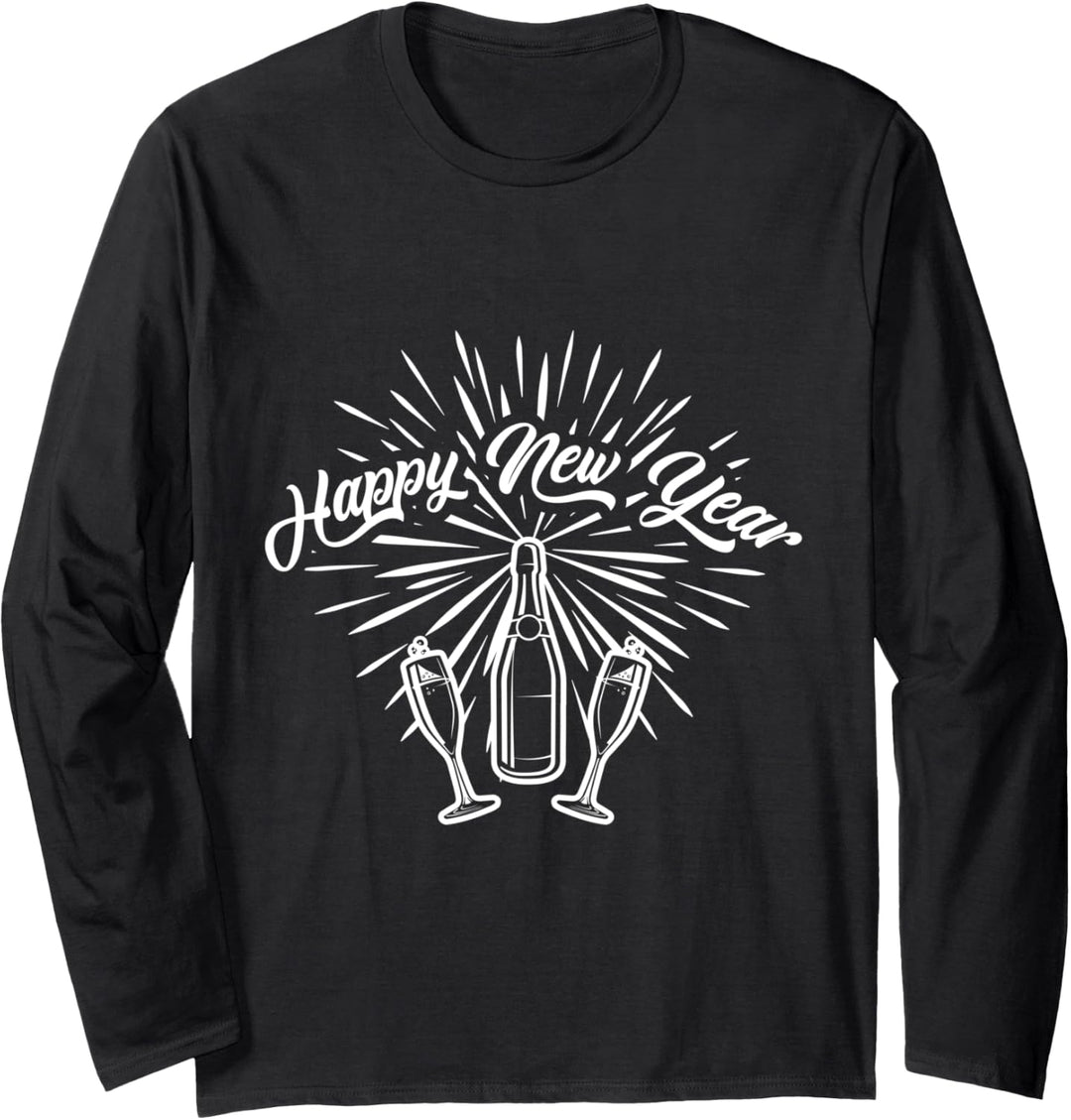Happy New Year 2022 Silvester Feuerwerk Neujahr Party Design Langarmshirt