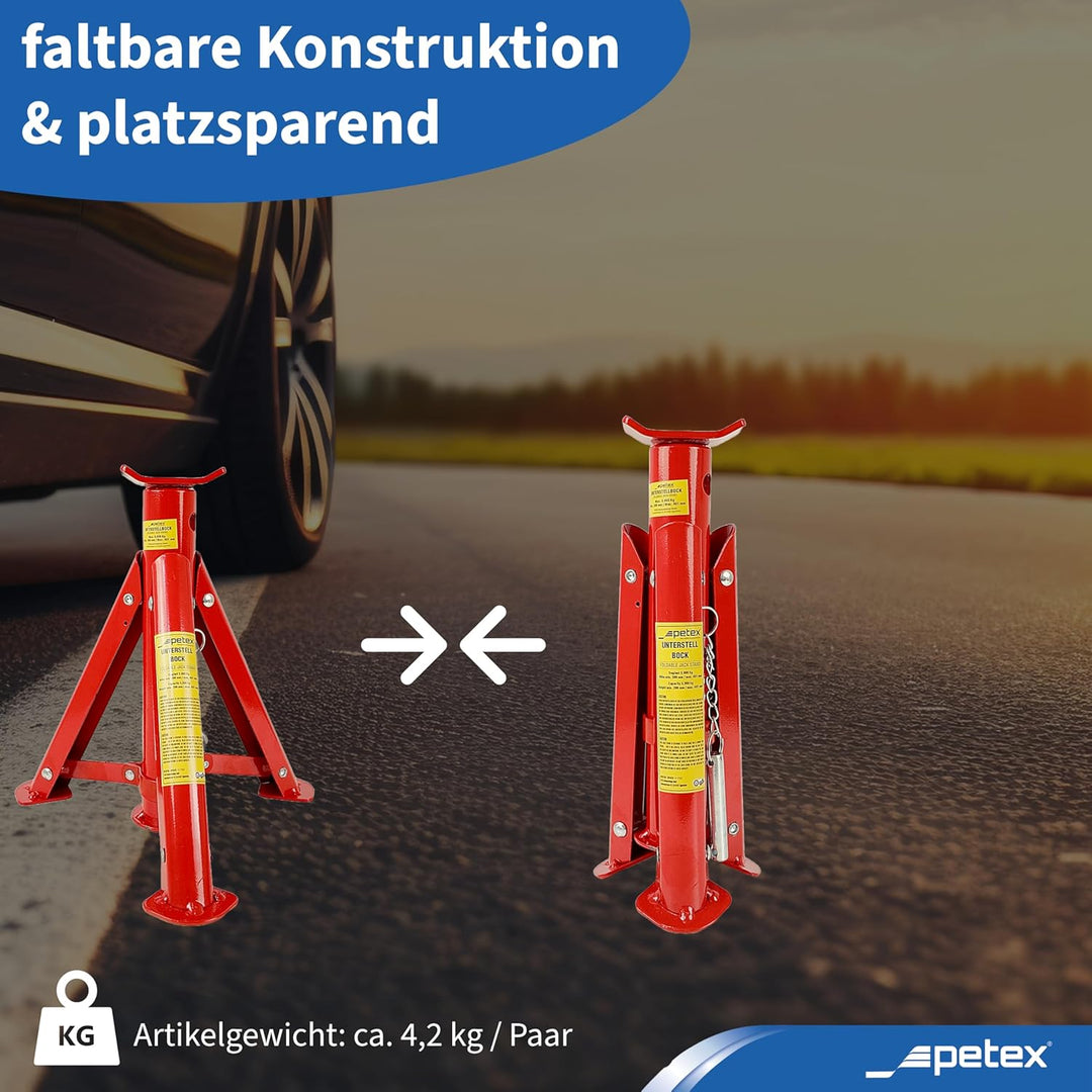 Unterstellbock, höhenverstellbar und faltbar, 2er Set, 3 t, rot