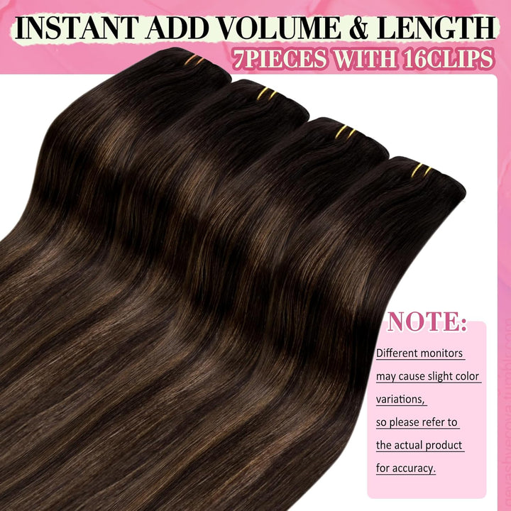 YoungSee 120g Clip in Extensions Echthaar Ombre 35 cm Echthaar Extensions Clip Braun Echthaar Clip i