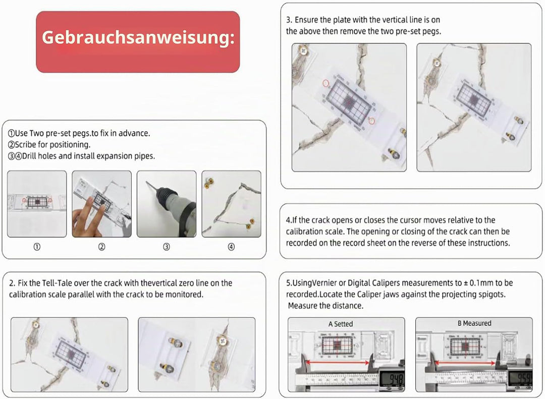 Mountlaser Riss-Messgerät, Riss Messgerät Überwachung Messgerät, Rissmonitor-Set, Präzises Lückenlin