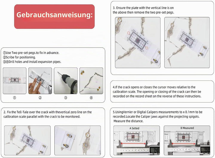 Mountlaser Riss-Messgerät, Riss Messgerät Überwachung Messgerät, Rissmonitor-Set, Präzises Lückenlin