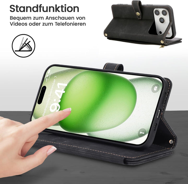 ZCDAYE Hülle für iPhone 17 Pro mit Band Handykette, Leder Handyhülle Handytasche mit Kordel Kartenfä