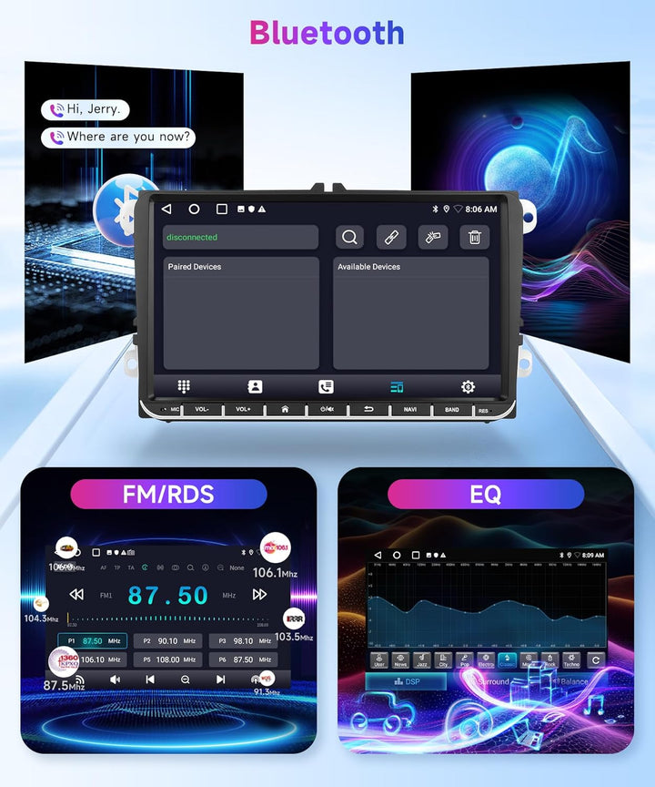Rimoody 2G+64G 7" Autoradio Android für VW Golf 5 6 T5 Polo 6r Caddy Passat Touran Seat Touchscreen
