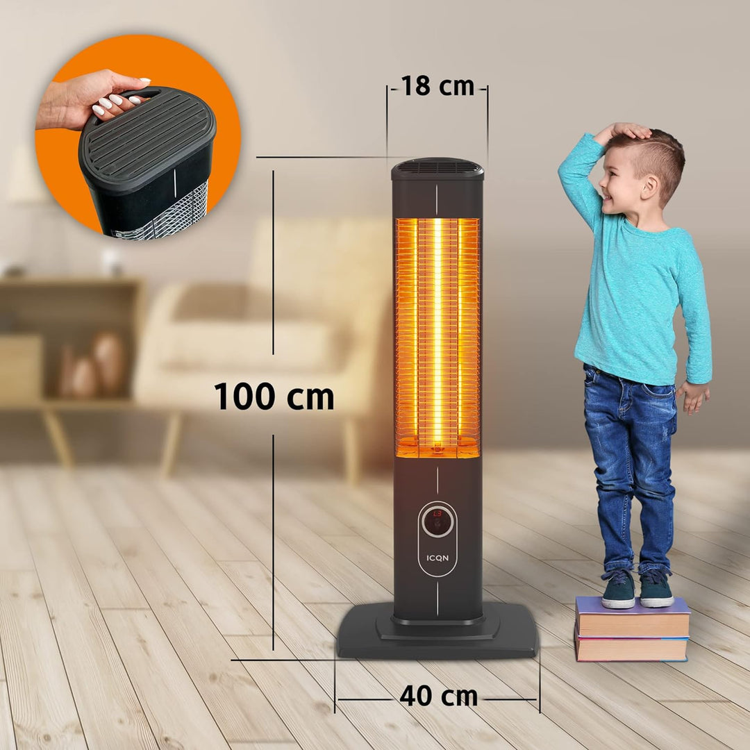 ICQN 2300 Watt Stand Heizstrahler | 4 Heizstufen mit Fernbedienung | Kohlenstoff Infrarotstrahler fü