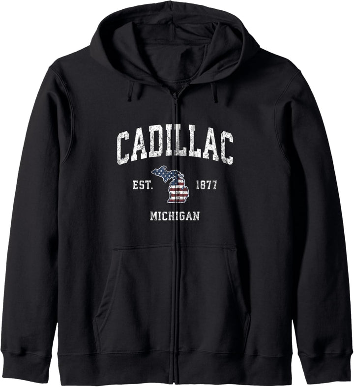 Cadillac Michigan MI Vintage Amerikanische Flagge Sport Design Kapuzenjacke