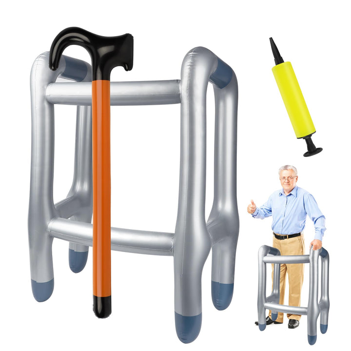 Aufblasbare Gehhilfe und Spazierstock, Aufblasbarer Rollator, Aufblasbare Gehhilfen, Rentner Kostüm,