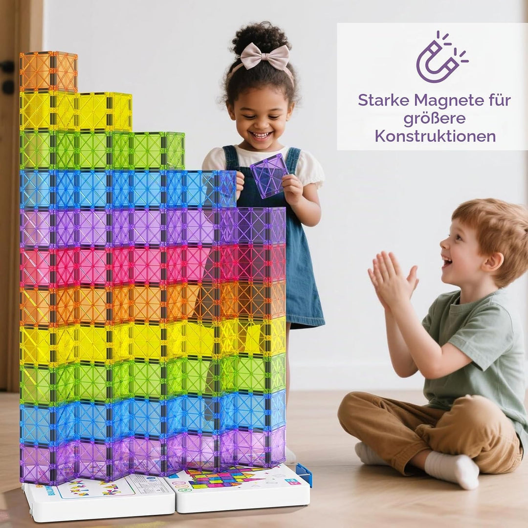 100 Teile grössere Magnetische Bausteine with Metallkasten, 7,5 cm Magnetische Fliesen STEM Magnet S