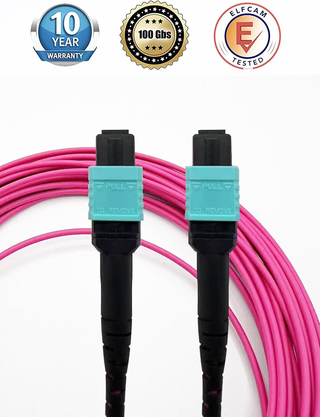 Elfcam® - 10m MPO-OM4 12-Faser Multimode-LWL-Kabel, B-Typ, Lila, MPO Female to MPO Female, Optimiert