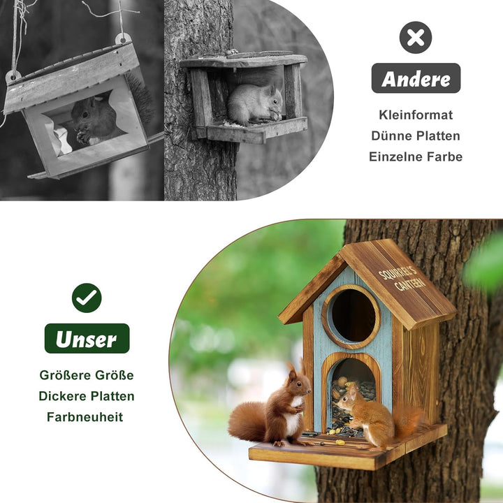 MIXXIDEA Eichhörnchen Futterhaus für draussen, stabiles Eichhörnchen-Futterhaus mit dickem Holz, Kei