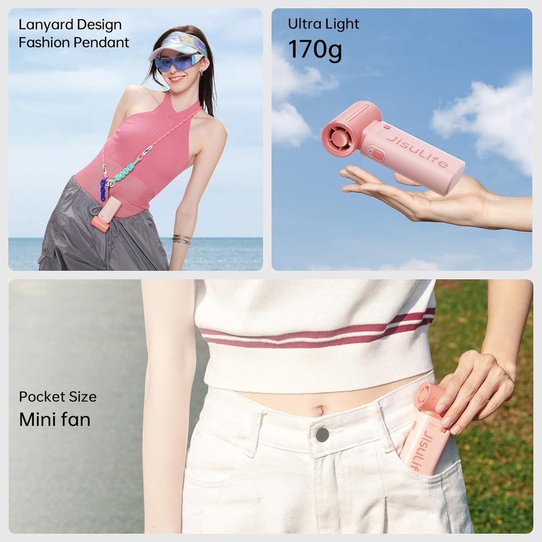 JISULIFE Tragbarer Handventilator, Turbo-Power [18 Stunden Maximale], 5-Gang-Wind, 5000 mAh wiederau