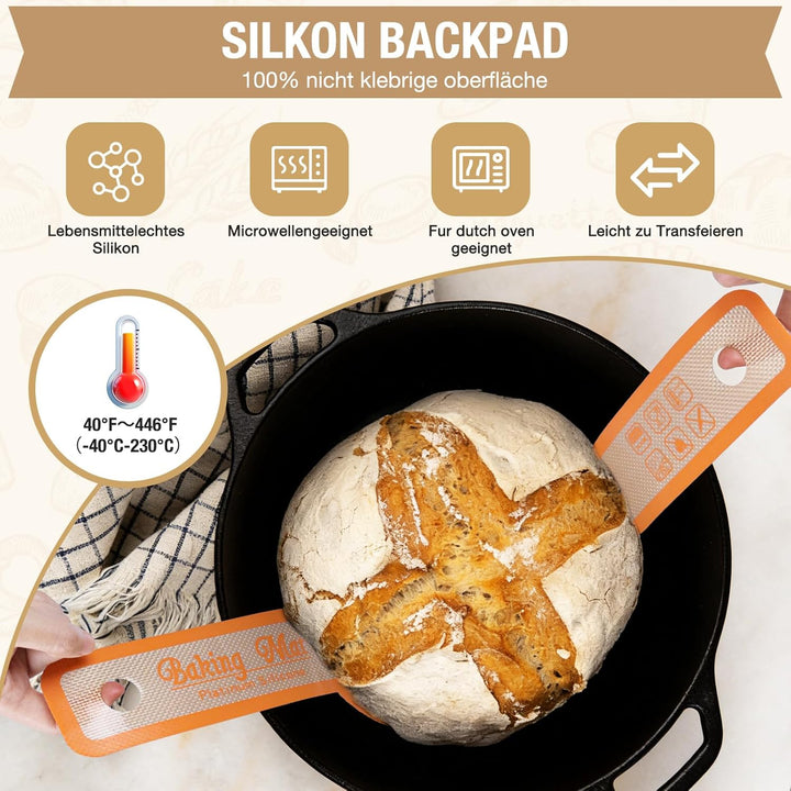 Sauerteig Starter Set,13-teilig Brotgärkorb -Set- aus Silikon，Komplettset Brot Backen Zubehör, Gesch