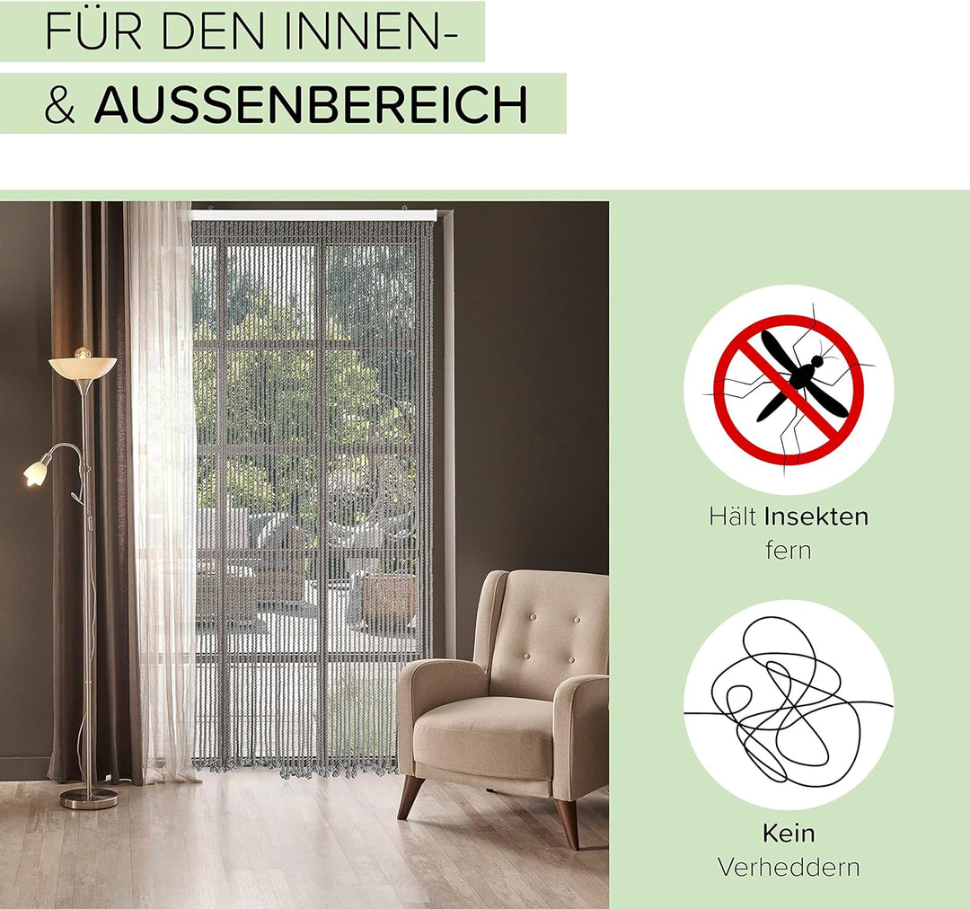 Kobolo Seilvorhang Türvorhang Grey 54 Stränge - Dekovorhang - rechteckig - Wohnzimmer