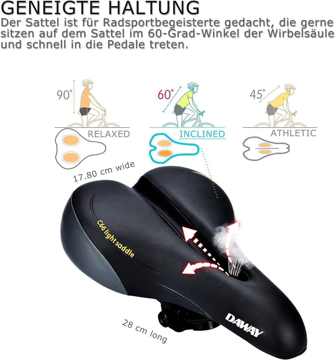 DAWAY C99 Ergonomisch Fahrradsattel für Damen Herren - Bequemer Fahrradsitz, Breiter Weicher Leder F
