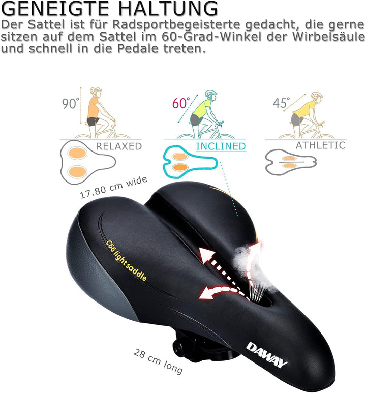 DAWAY C99 Ergonomisch Fahrradsattel für Damen Herren - Bequemer Fahrradsitz, Breiter Weicher Leder F
