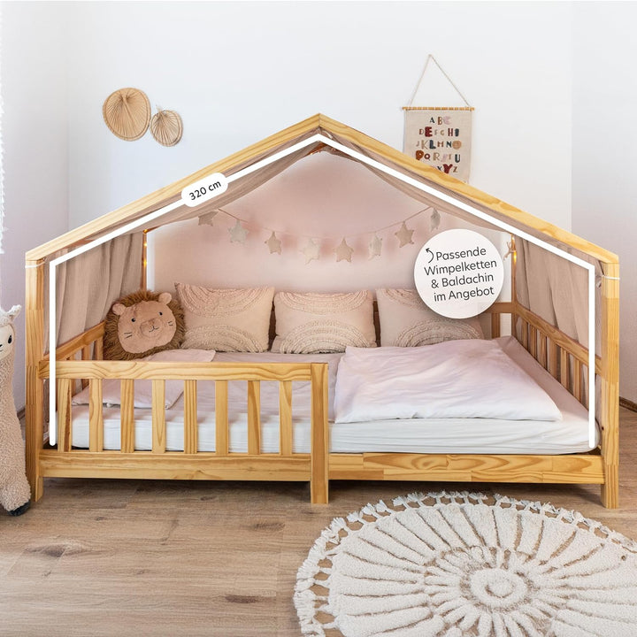 Hausbett Himmel mit Gold Applikation [in 12 Farben] Betthimmel Hausbett aus 100% Baumwolle Musselin