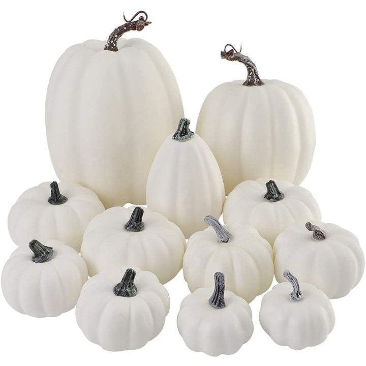 Miaikoe Paket von 12 Pcs Verschiedene Grössen Künstliche weisse Kürbisse Grosse Faux Ernte Kürbisse