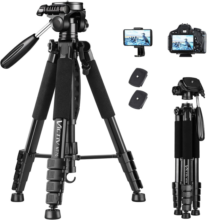 Victiv Kamera Stativ mit 52–160-185cm Höhe, leichtes Camera Tripod mit Abnehmbar 3-Wege-Kopf, Alumin