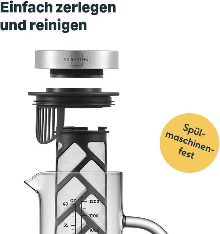 SILBERTHAL Kaffeebereiter Glas 1.3l - Cold Brew Coffee Maker mit Filter für kaltgebrühten Kaffee ode