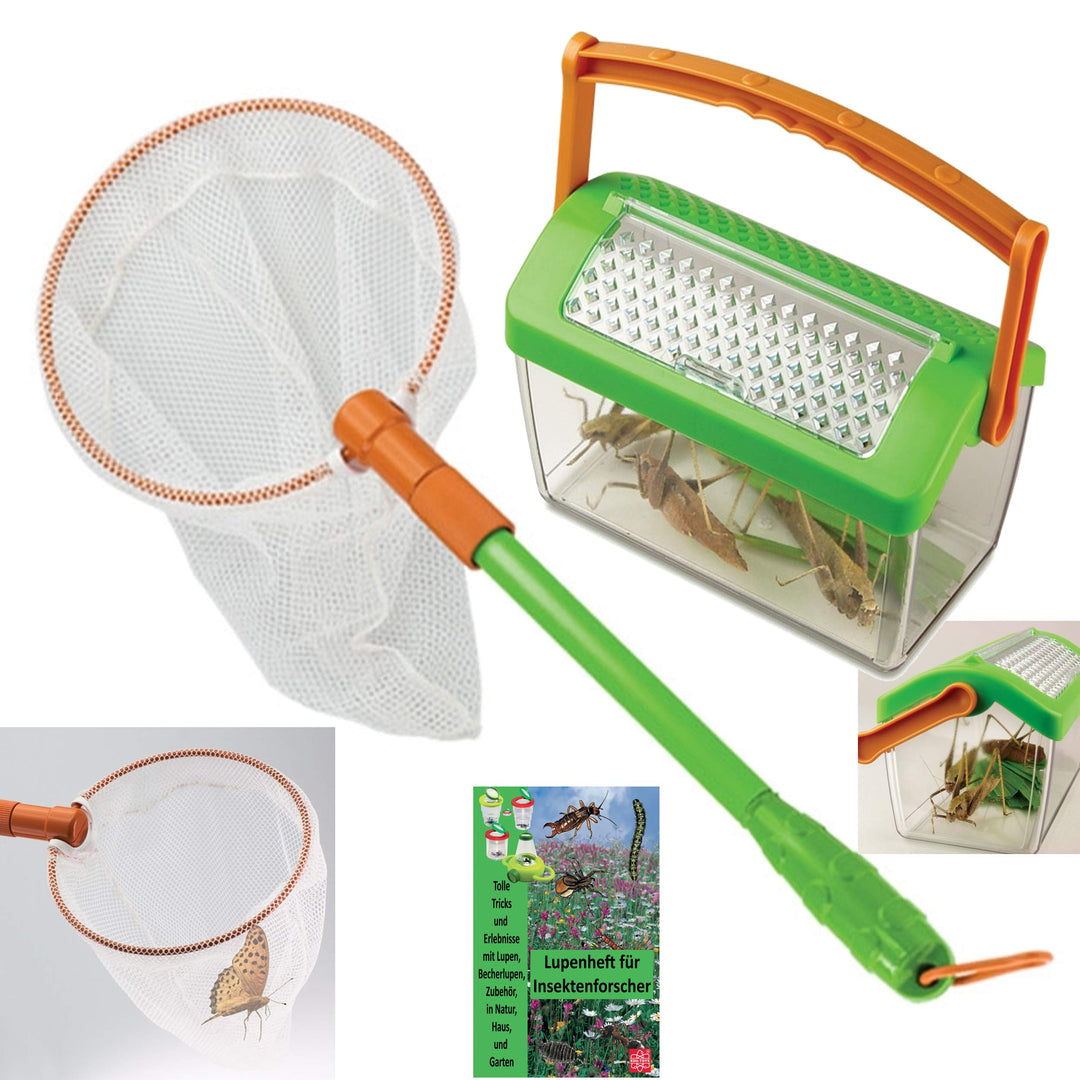 Kescher mit Teleskoparm und Insektenbox mit extra Lupenheft