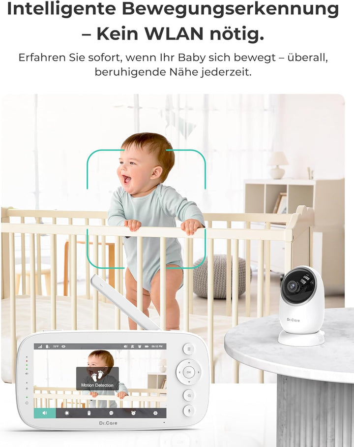 Dr.Care NovaView Pro Babyphone mit Bewegungserkennung - Ohne WiFi, 5" 1080P Display, 5000mAh Batteri