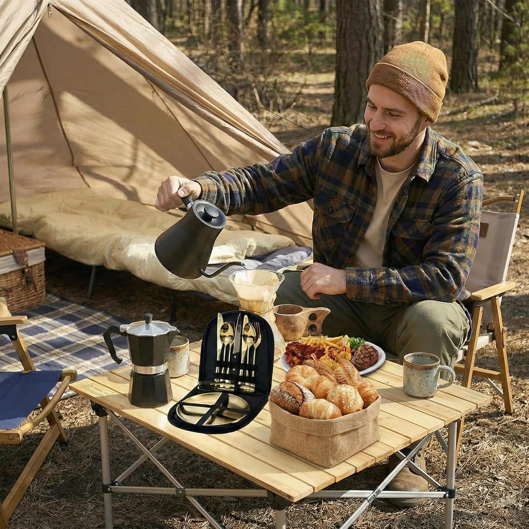 Camping Geschirr Set 2 Personen, 10 Stück Edelstahl Camping Besteck, Hochwertiges, Platzsparend für