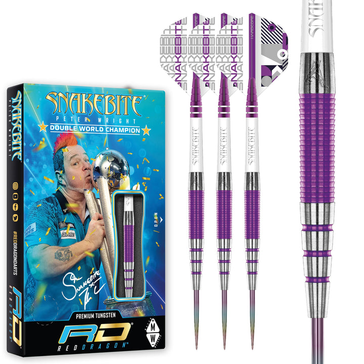 RED DRAGON Peter Wright Snakebite PL15 Medusa Professional Tungsten Darts Set with Flights and Stems