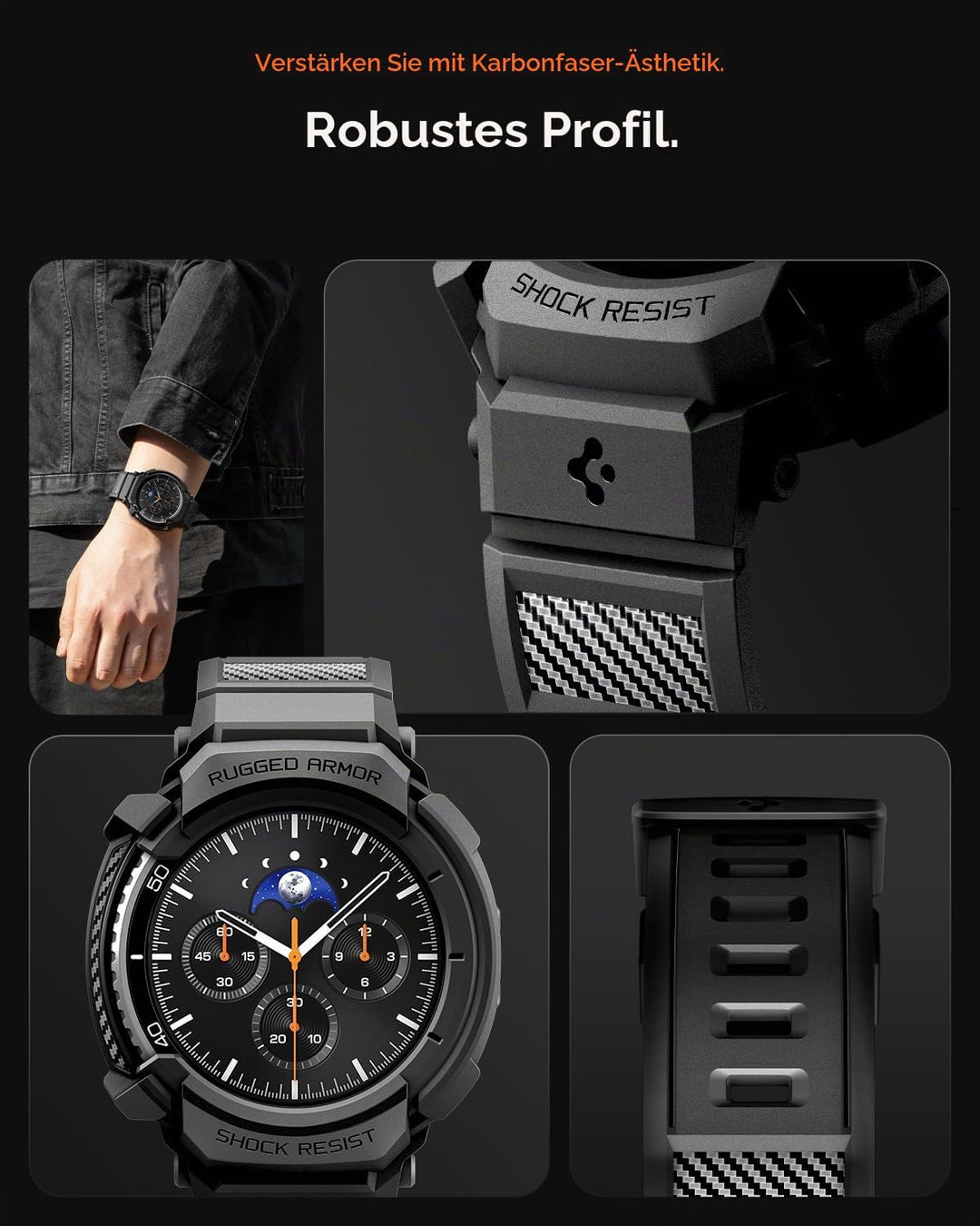 Spigen Rugged Armor Pro Hülle mit Band für Samsung Galaxy Watch 8 Classic | TPU-Unibody-Hülle mit Ar
